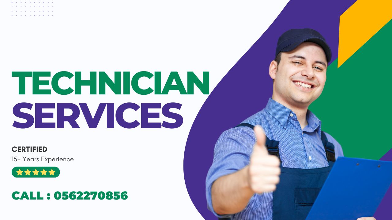 Technician repairing washing machine in International City